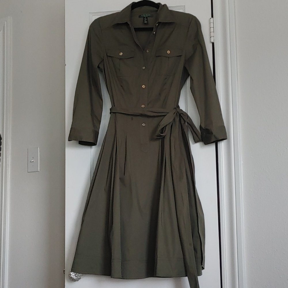 Lauren by Ralph Lauren Olive Safari Dress